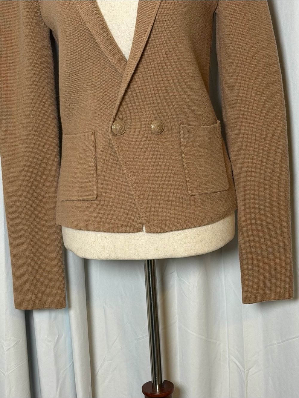L’AGENCE Sofia Knit Double Breasted Blazer Ginger Snap Brown Gold Buttons Small - Picture 6 of 16